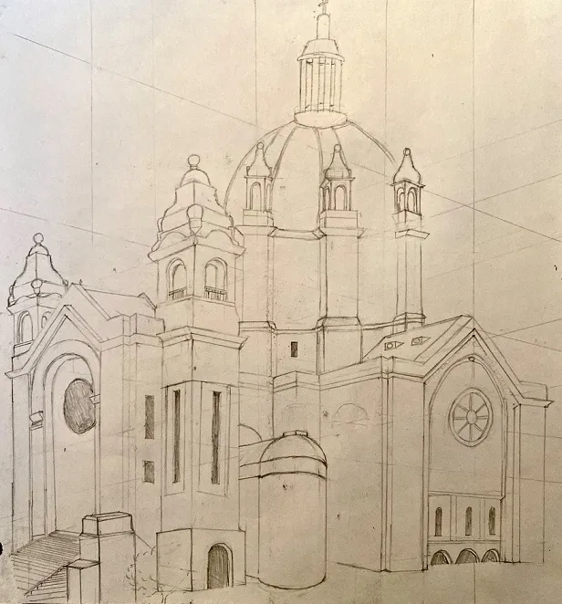 Sketch of cathedral by Ethan Meitz