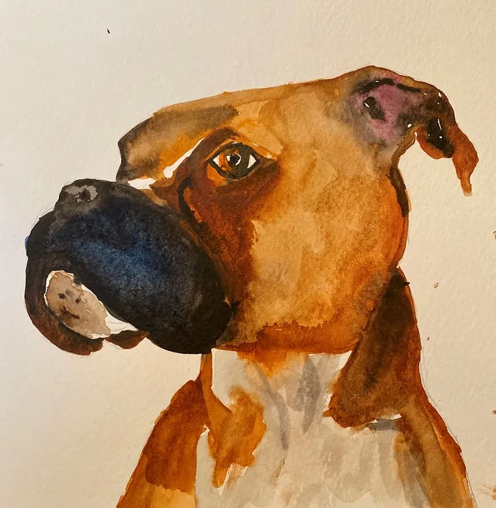 Watercolor of dog by Ethan Meitz