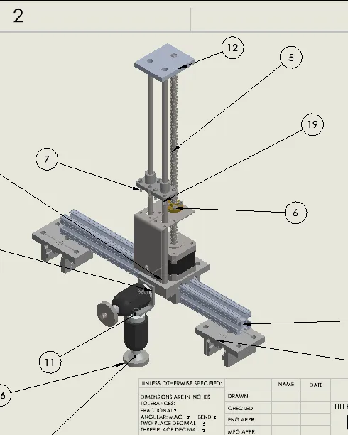 Exploded CAD view of the camera system’s z-axis assembly
